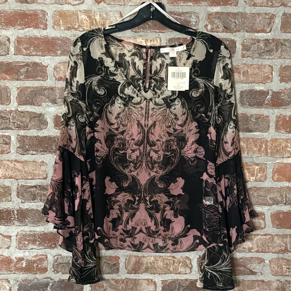 Boston Proper boho Rosy Scroll Blouse size 0 NWT Butterfly sleeve